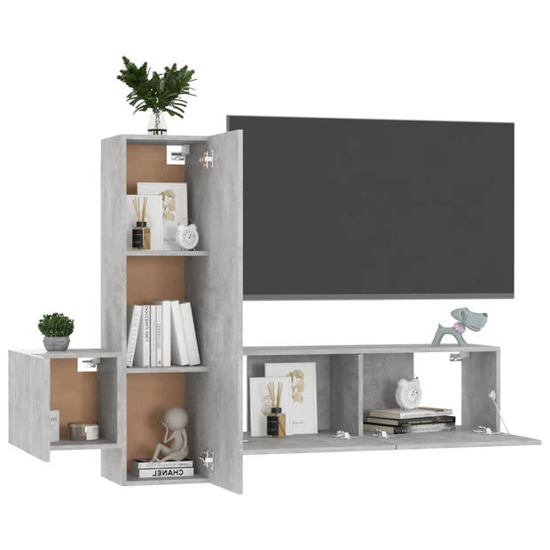 The Living Store TV-meubel Betongrijs - 100 x 30 x 30 cm - Wandmontage - Stereokast - Materiaal- spaanplaat