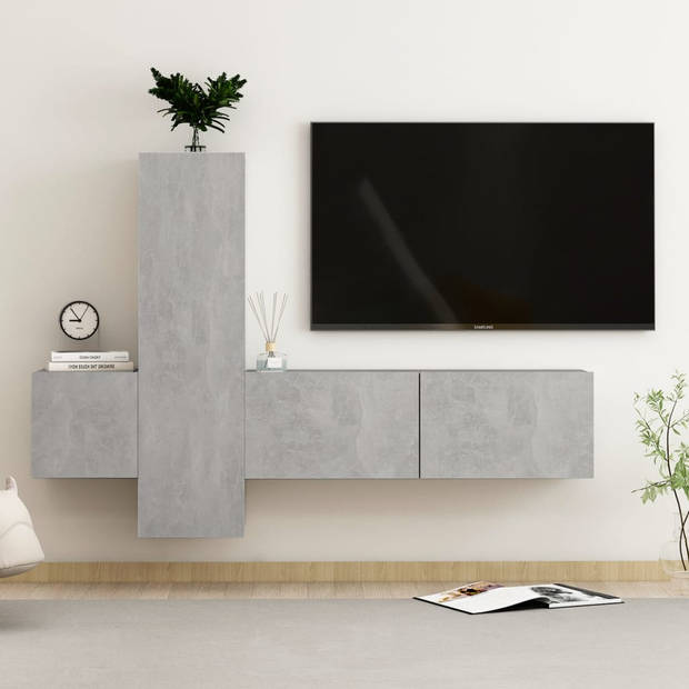 The Living Store TV-meubel Betongrijs - 100 x 30 x 30 cm - Wandmontage - Stereokast - Materiaal- spaanplaat