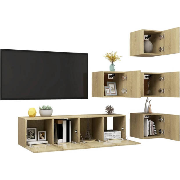 The Living Store Televisiemeubelset Hangend - Sonoma eiken - 4x 30.5x30x30cm - 2x 60x30x30cm