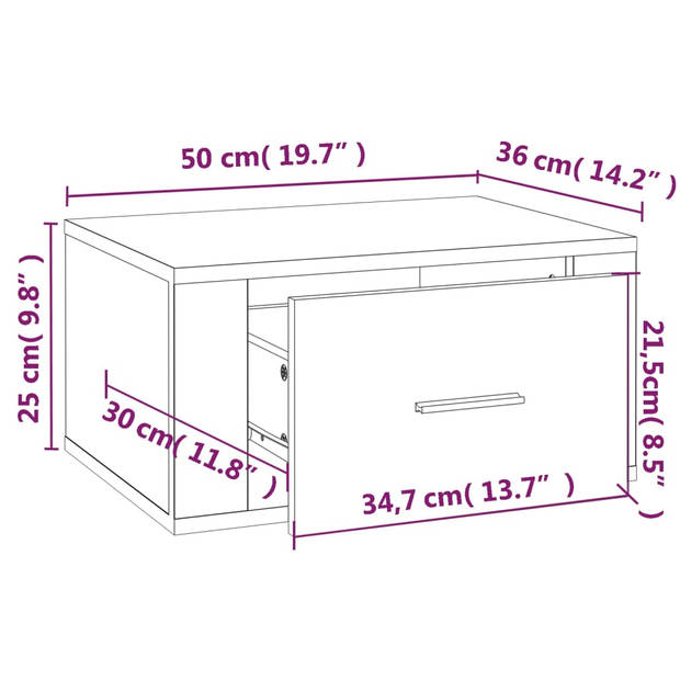 vidaXL Nachtkastje wandgemonteerd 50x36x25 cm bruin eikenkleur