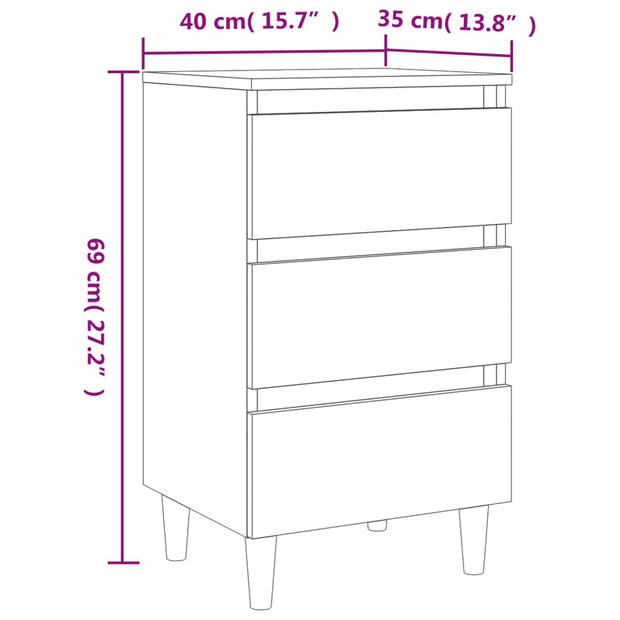 vidaXL Nachtkastje met houten poten 40x35x69 cm sonoma eikenkleurig