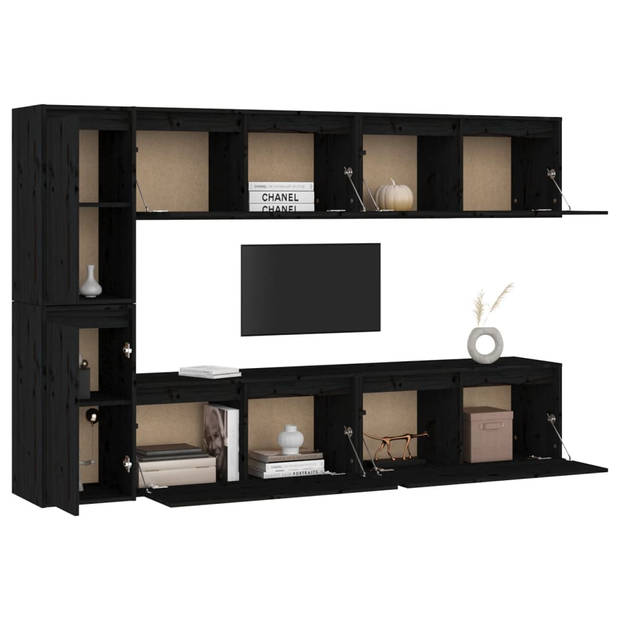 The Living Store Televisiekasten - Zwart - Massief Grenenhout - Set van 4x 80x30x35cm + 2x 30x30x60cm