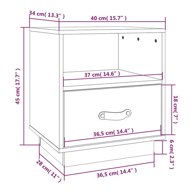 vidaXL Nachtkastje 40x34x45 cm massief grenenhout honingbruin