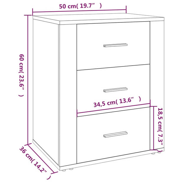 vidaXL Nachtkastje 50x36x60 cm bewerkt hout hoogglans wit