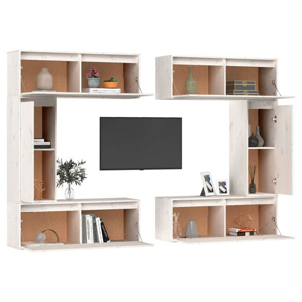 The Living Store TV-kast Classic s - Massief grenenhout - 100 x 30 x 35 cm - Wit