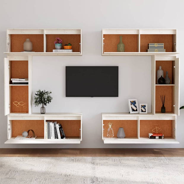 The Living Store TV-kast Classic s - Massief grenenhout - 100 x 30 x 35 cm - Wit