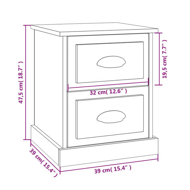 vidaXL Nachtkastje 39x39x47,5 cm bewerkt hout bruin eikenkleur