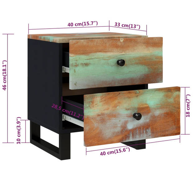 vidaXL Nachtkastje 40x33x46 cm massief gerecycled hout