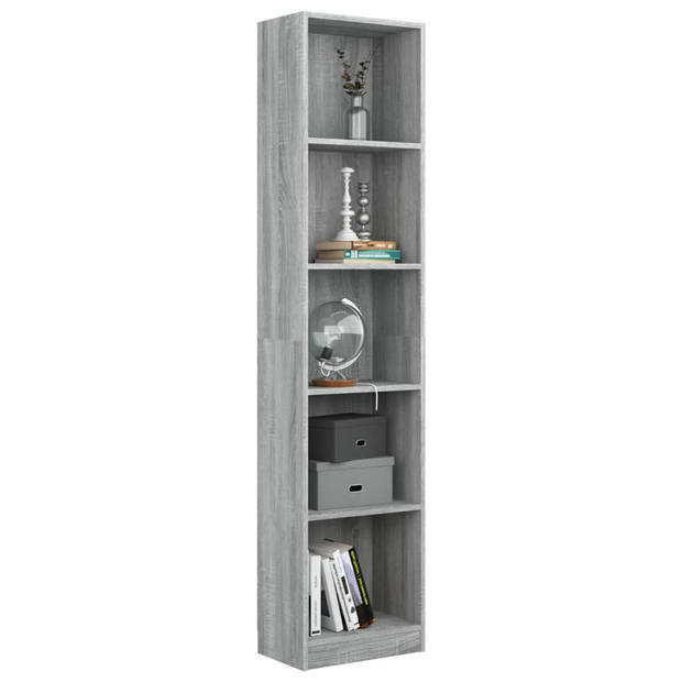 The Living Store Boekenkast - Grijs Sonoma Eiken - 40x24x175cm - 5-laags