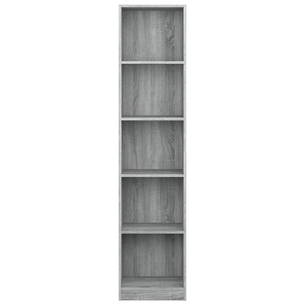 The Living Store Boekenkast - Grijs Sonoma Eiken - 40x24x175cm - 5-laags