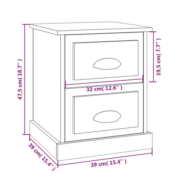 vidaXL Nachtkastje 39x39x47,5 cm bewerkt hout wit