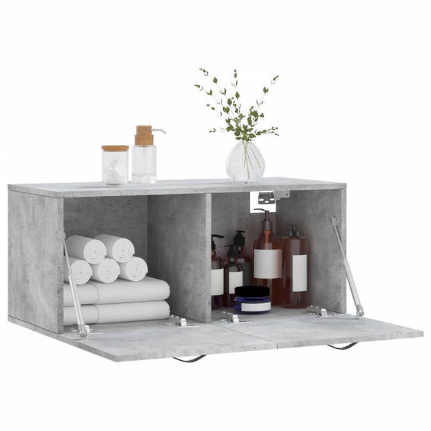 The Living Store Zwevende Wandkast - Betongrijs - 80x36.5x35cm - Duurzaam Hout - Opbergruimte voor Interieur