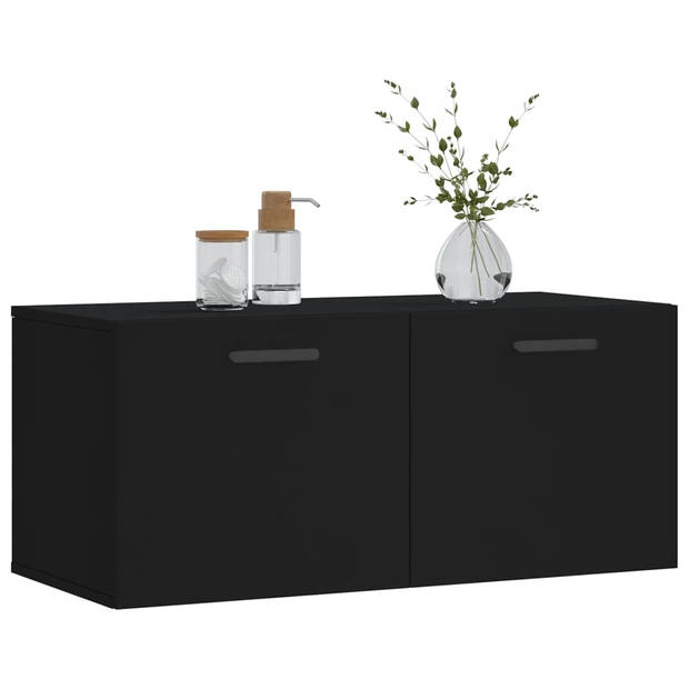 The Living Store Zwevende Wandkast - Zwart - 80 x 36.5 x 35 cm - Bewerkt hout