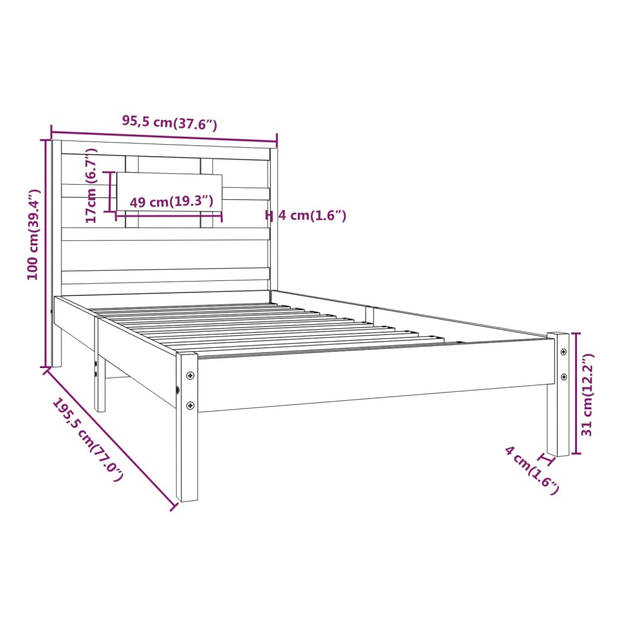 vidaXL Bedframe massief hout 90x190 cm