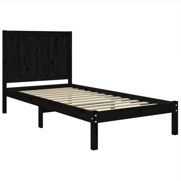 vidaXL Bedframe massief grenenhout zwart 75x190 cm