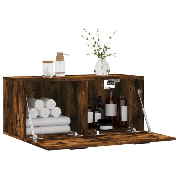 The Living Store Zwevende Wandkast - 80 x 36.5 x 35 cm - Gerookt eikenhout