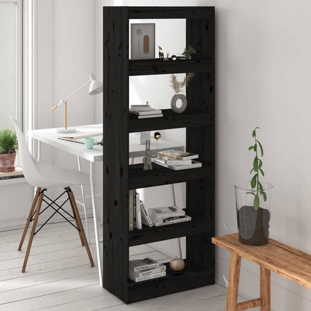 The Living Store Boekenkast Grenenhout - 60 x 30 x 167.5 cm - Zwart