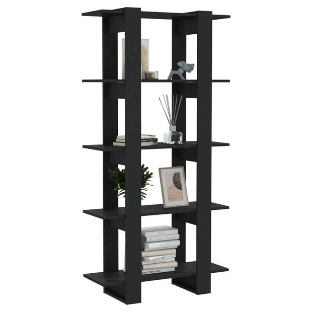 The Living Store Boekenkast Zwart - 80 x 30 x 160 cm - Spaanplaat