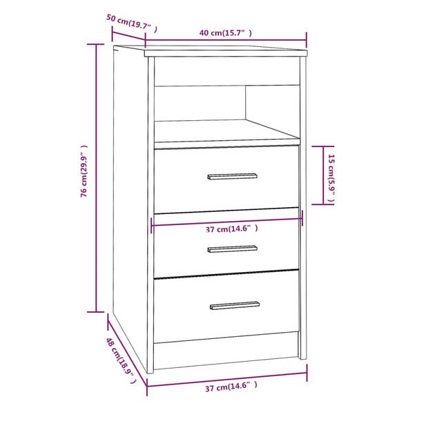 The Living Store Kast Compact - Bruineiken - 40x50x76cm - 3 lades en 1 bovenschap