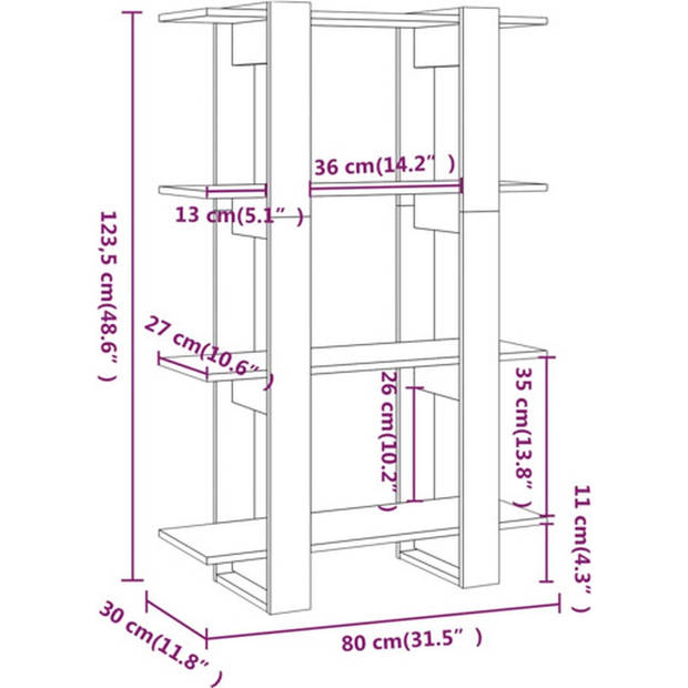 The Living Store Boekenkast Houten - 80 x 30 x 123.5 cm - Bruineiken