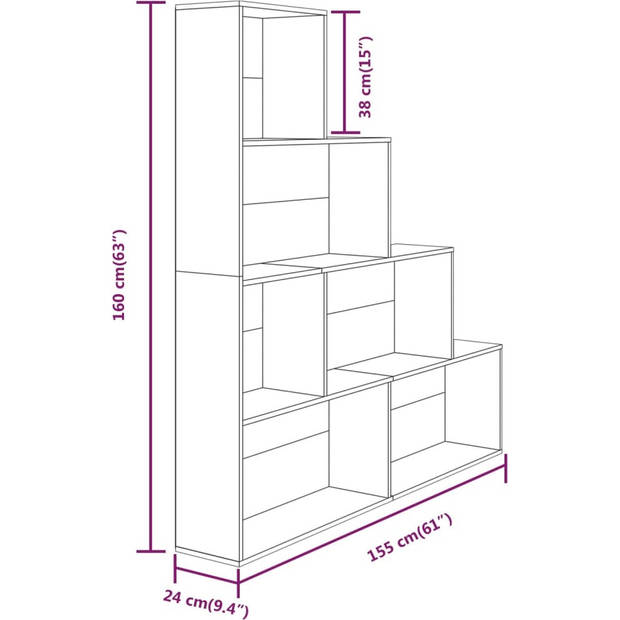 The Living Store Boekenkast Bruineiken 155 x 24 x 160 cm - 6 vakken - Hoge kwaliteit