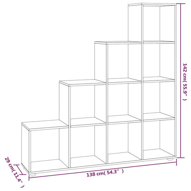 The Living Store Boekenkast Op Trappen Geïnspireerd - 138x29x142cm - Zwart