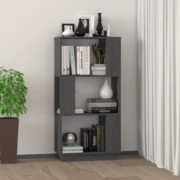 The Living Store Boekenkast/kamerscherm 51x25x101 cm massief grenenhout grijs - Kast