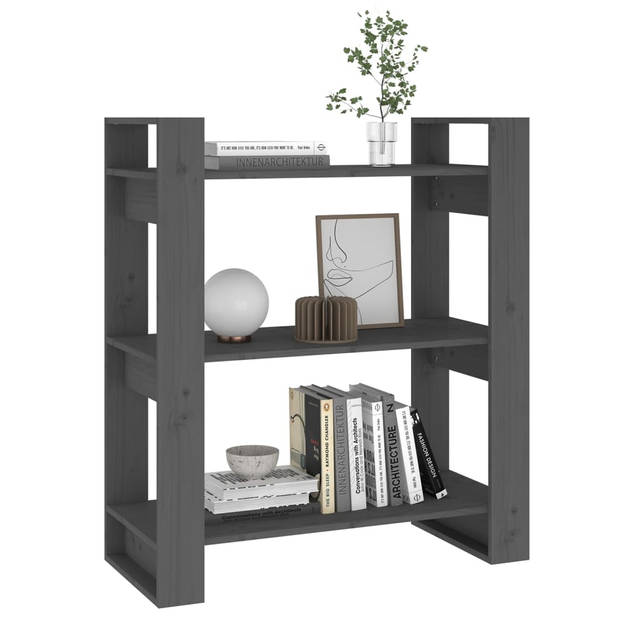 The Living Store Boekenkast - Grenenhout - Kamerscherm - 80 x 35 x 91 cm - Grijs