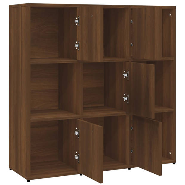 The Living Store Boekenkast Bruineiken - 90 x 30 x 90 cm - 9 vakken (5 met deuren)