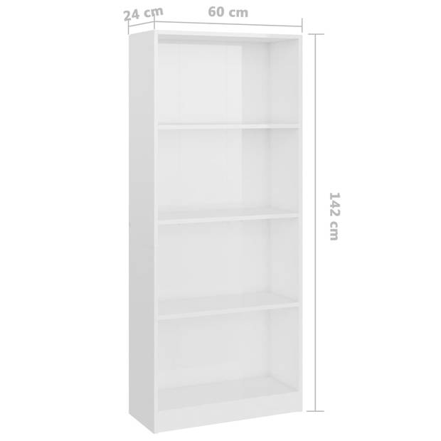 vidaXL Boekenkast 4 schappen 60x24x142 cm bewerkt hout hoogglans wit