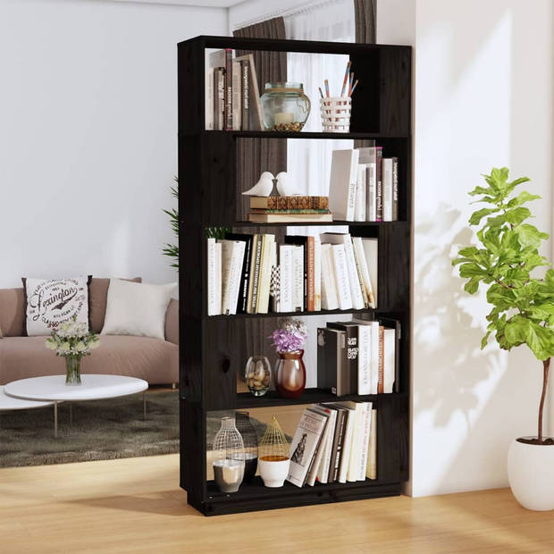 The Living Store Boekenkast - massief grenenhout - 80 x 25 x 163.5 cm - zwart