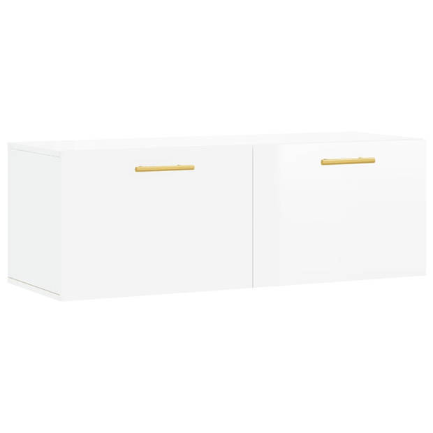 The Living Store Zwevende Wandkast - Hoogglans Wit - 100 x 36.5 x 35 cm - Materiaal- Bewerkt Hout