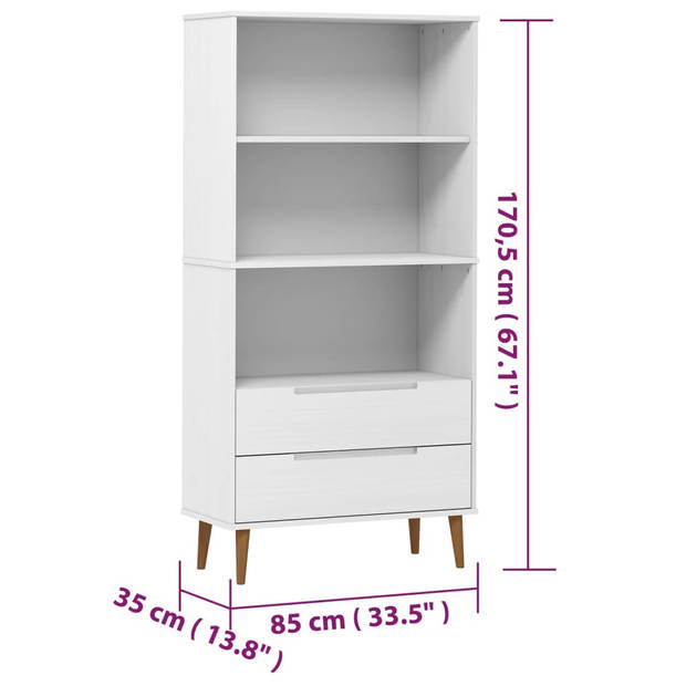 vidaXL Boekenkast MOLDE 85x35x170,5 cm massief grenenhout wit