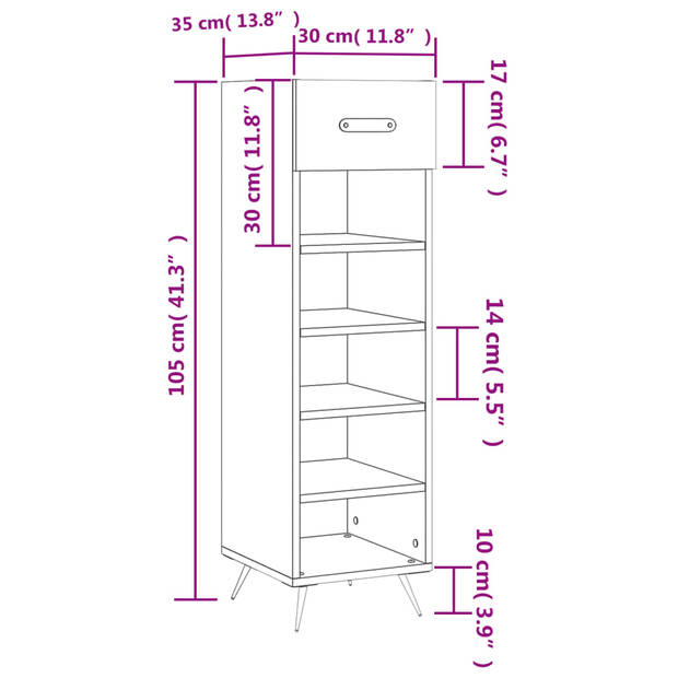 The Living Store Schoenenkast - Gerookt Eiken - Meubelen - 30x35x105 cm - Duurzaam materiaal