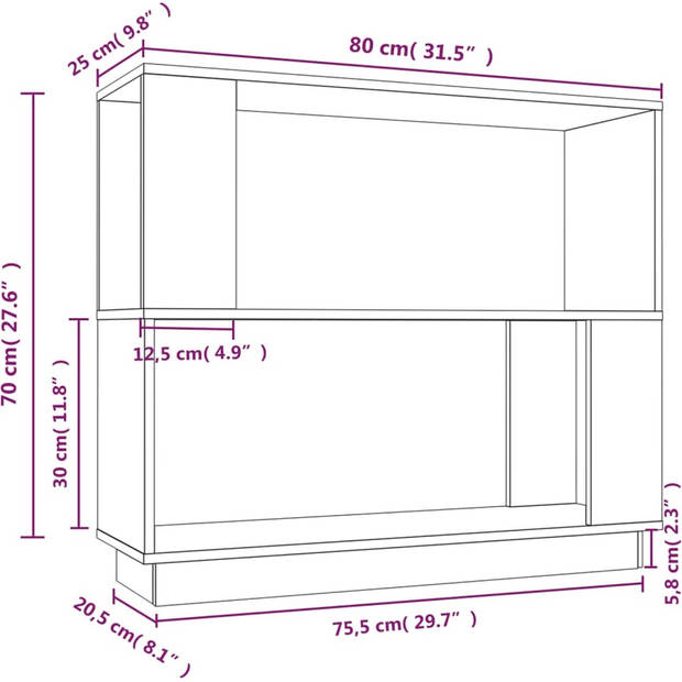 The Living Store Boekenkast Grenenhout - 80x25x70 cm - Honingbruin