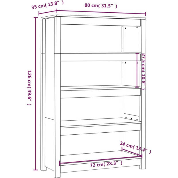 The Living Store Boekenkast - Grenenhout - 80 x 35 x 126 cm - Honingbruin