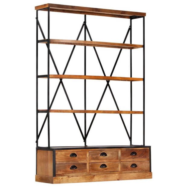 The Living Store 4-laagse boekenkast met 6 lades - 122 x 36 x 181 cm - Massief mangohout en gepoedercoat stalen frame