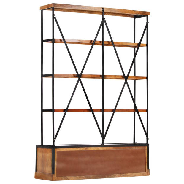 The Living Store 4-laagse boekenkast met 6 lades - 122 x 36 x 181 cm - Massief mangohout en gepoedercoat stalen frame