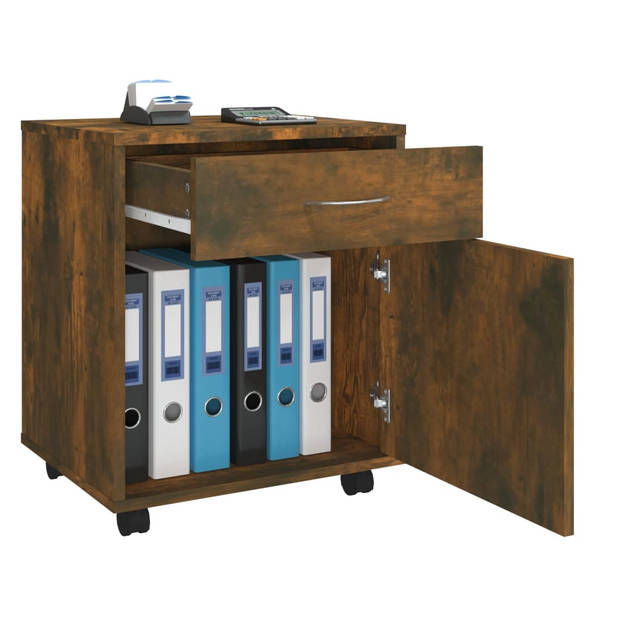 The Living Store Verrijdbare Kast - Bureauopbergkast - 45x38x54 cm - Gerookt Eiken - Hoge Kwaliteit