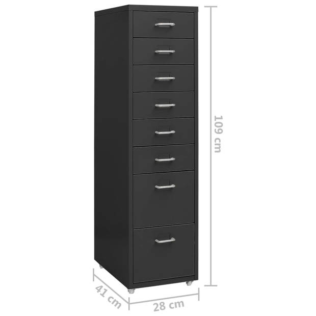 The Living Store Archiefkast - 8 lades - 28x41x109 cm - Metaal - Antraciet