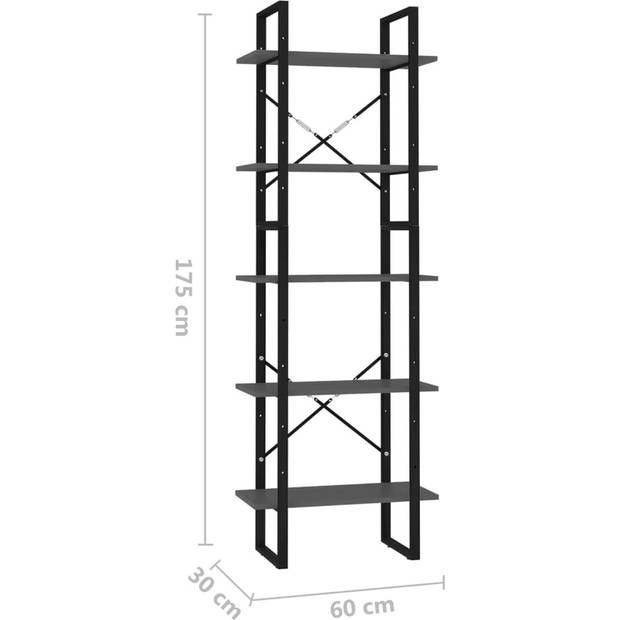 The Living Store Boekenkast - Bewerkt hout en metaal - Grijs - 60 x 30 x 105 cm - 5 Schappen