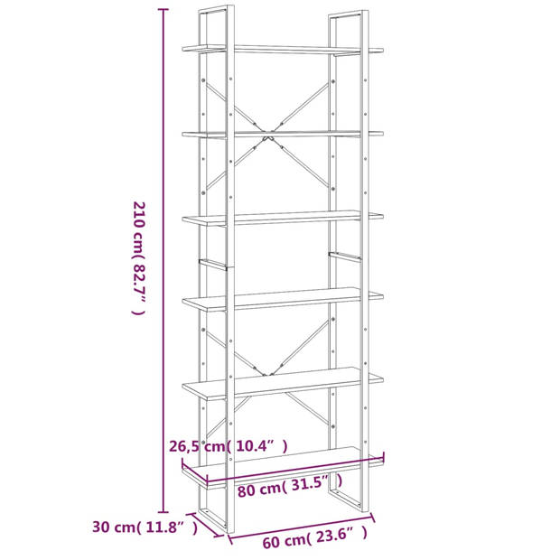 vidaXL Hoge kast 80x30x210 cm bewerkt hout grijs sonoma eikenkleurig