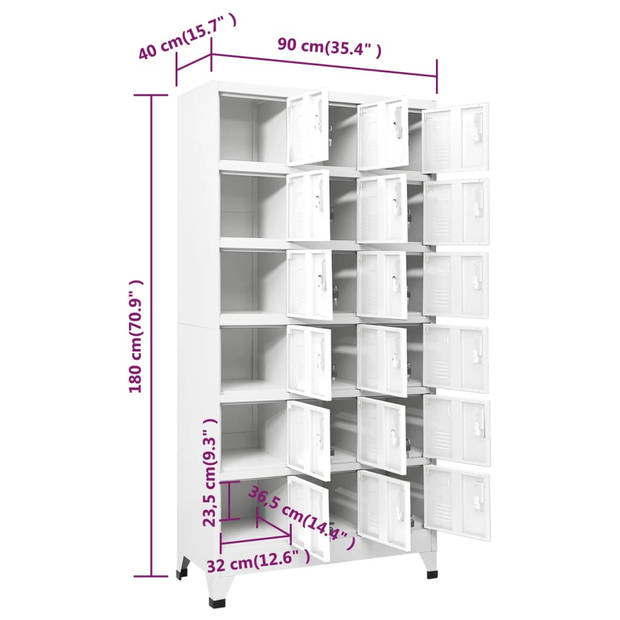 vidaXL Lockerkast met 18 vakken 90x40x180 cm metaal