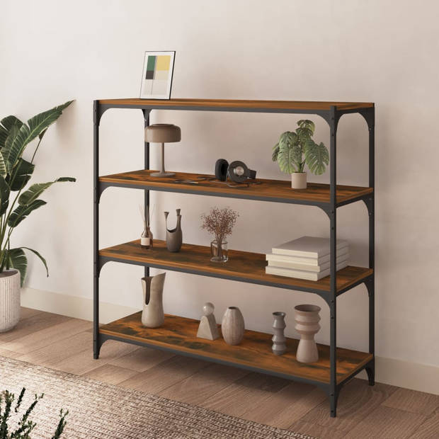 The Living Store Boekenkast Gerookt Eiken - 100 x 33 x 100 cm - Duurzaam hout en staal