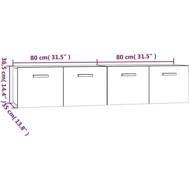 The Living Store Wandkast - Hoogglans Wit - 80 x 35 x 36.5 cm - 2 stuks