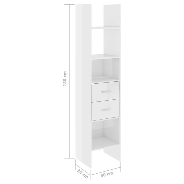 The Living Store Opbergkast - Hoogglans wit - 40 x 35 x 180 cm - Stevig en duurzaam