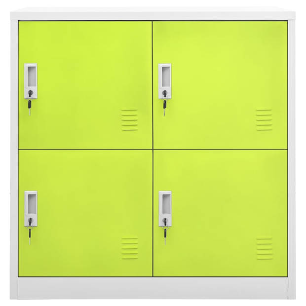 The Living Store Lockerkast Opbergkast - 90 x 45 x 92.5 cm - Staal - 4 lockers - Lichtgrijs en groen