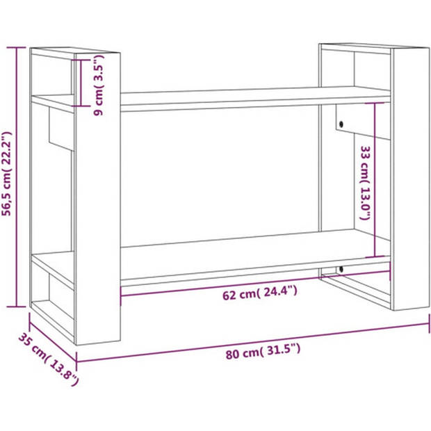 The Living Store Boekenkast - Grenenhout - 80 x 35 x 56.5 cm - grijs