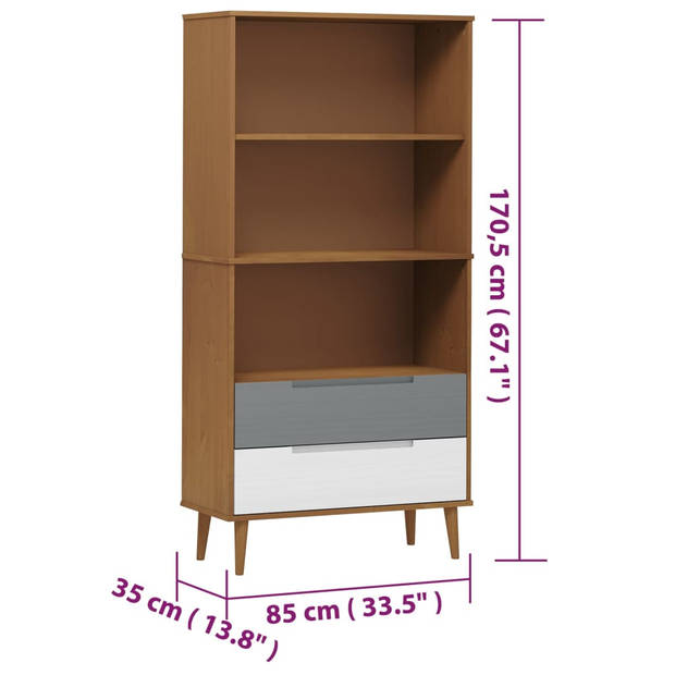 The Living Store MOLDE Boekenkast - 85 x 35 x 170.5 cm - Massief grenenhout