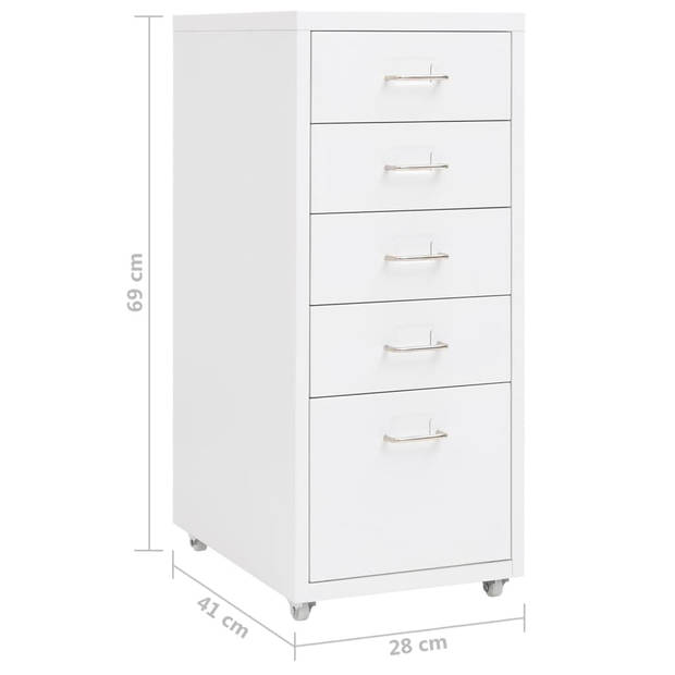 The Living Store Archiefkast - 28 x 41 x 69 cm - 5 lades - Wit - Metaal